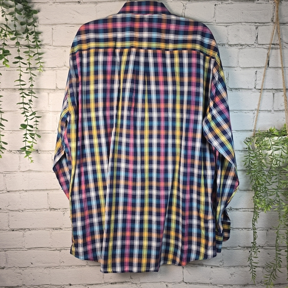 PETER MILLAR PLAID LONG SLEEVE MULTI COLORED SPRING SUMMER COTTON MENS XL EUC - Picture 2 of 5